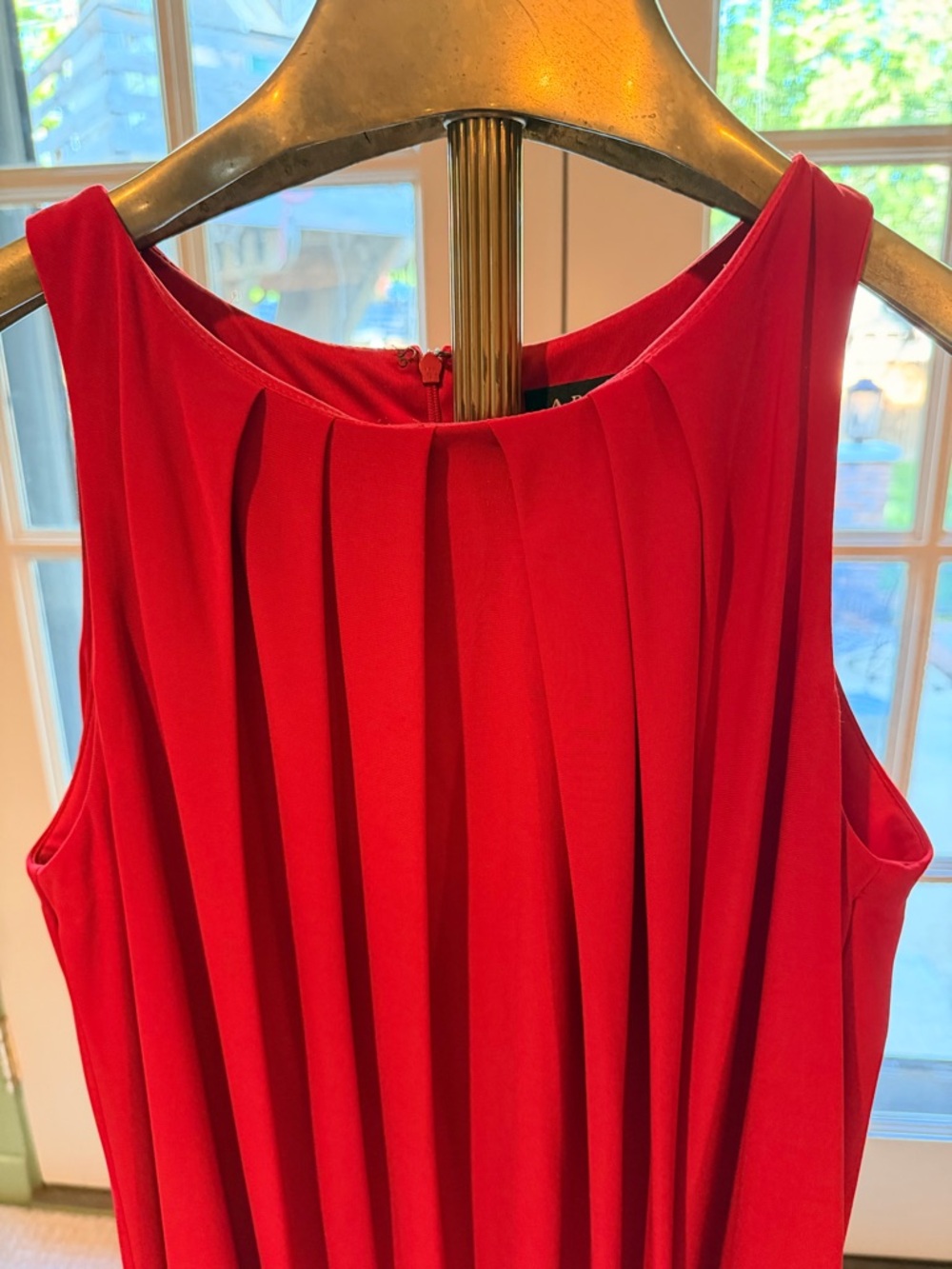 ABS Allen Schwartz Red Pleated Sleeveless Midi Dress